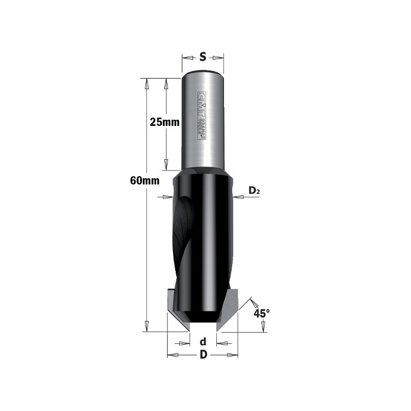 45 COUNTERSINK W-PARALLEL SHANK HW Z2 S-8X25 D-3-12 LH