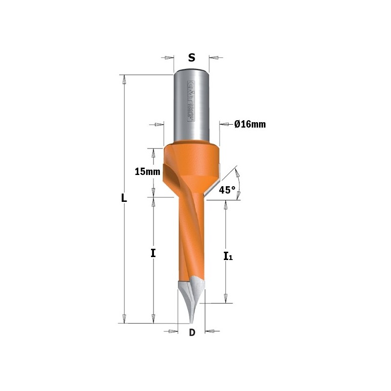 Сверло для шкантов W-COUNT.SINK для сквозных отверстий HW S-10x20 D-5x35x70 RH