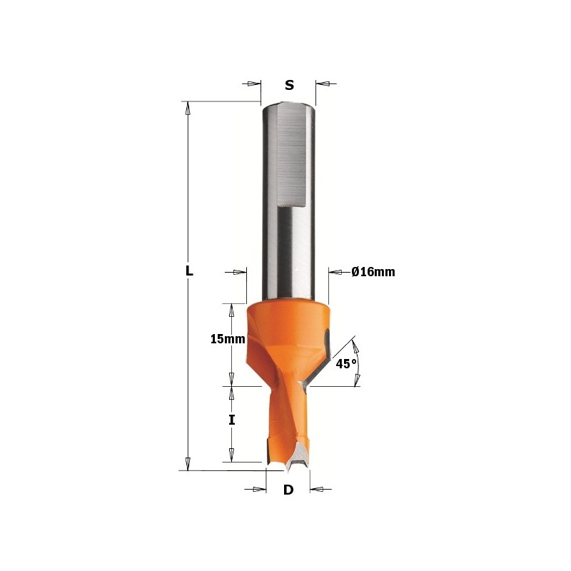 DOWEL DRILL W-C.SINK HW D16 NEG. HW S-10x41 D-8x12x70 RH