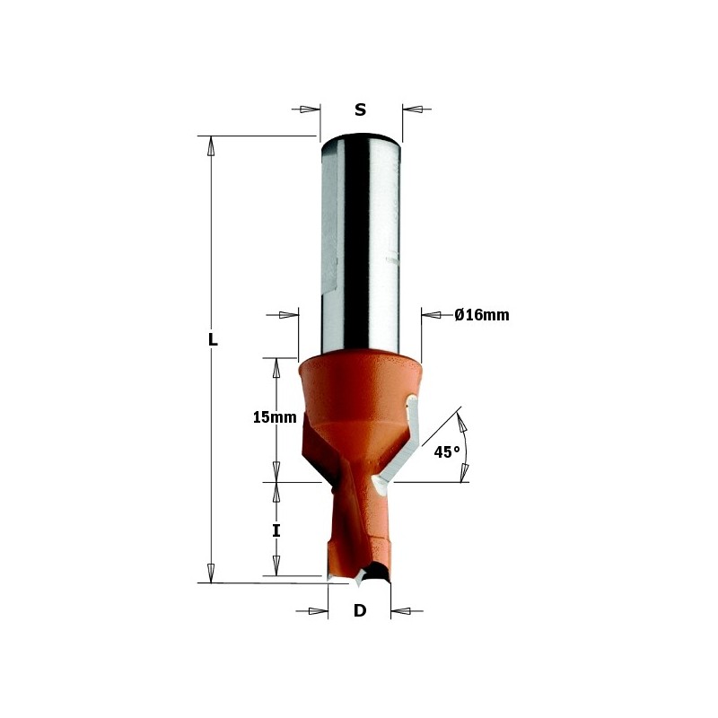 HW DOWEL DRILL WITH COUNTERSINK, DIAMETER 10MM, LENGTH 13MM, TOTAL LENGTH 57.5MM, SHANK DIAMETER 10MM, LENGTH 27MM, RIGHT-HAND C