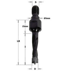 DOWEL DRILL THREADED SHANK HW D- 8X30 S-M8-9 LH