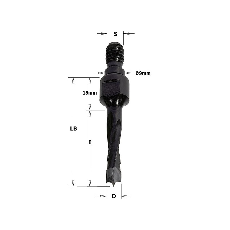 DOWEL DRILL THREADED SHANK HW D- 8X30 S-M8-9 LH