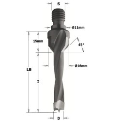 DOWEL DRILL WITH COUNTERSINK HARDWOOD DIAMETER 8X40, SHANK M10-11 LEFT HAND