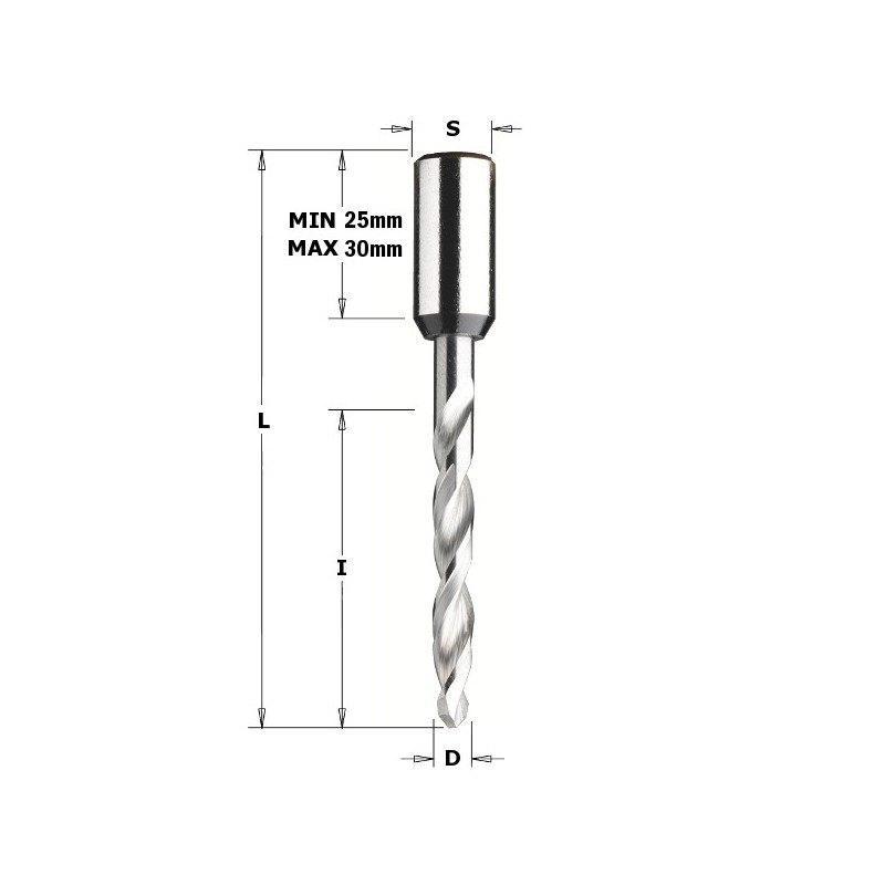 HWM DOWEL DRILL FOR THROUGH HOLES S-10X25 D-8X35X70 LH