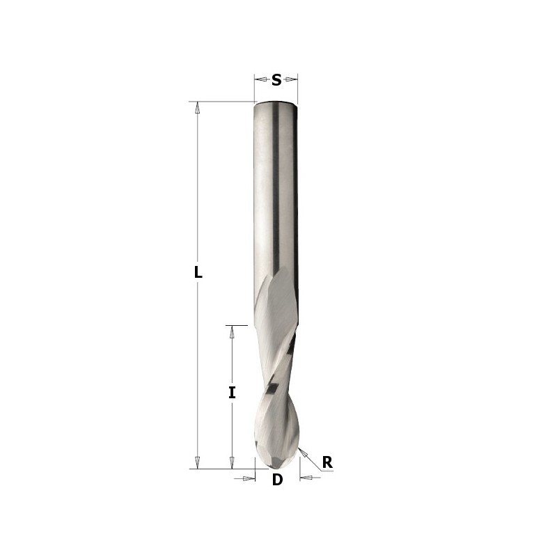 ROUND NOSE UPCUT SPIRAL BIT HWM Z2 S-12.7 D-12.7x31.7x76.2 R-12.7 RH