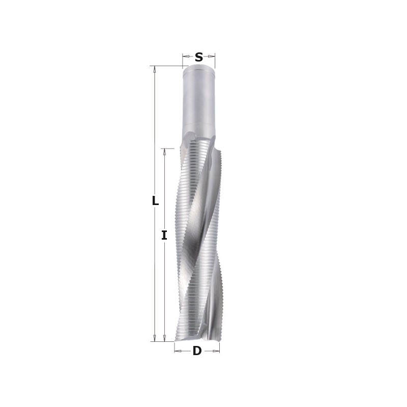 Ylöspäin leikkaava spiraaliterä jossa säröjenkatkaisu liimapuupalkkeihin S-30 D-30X170X235 RH