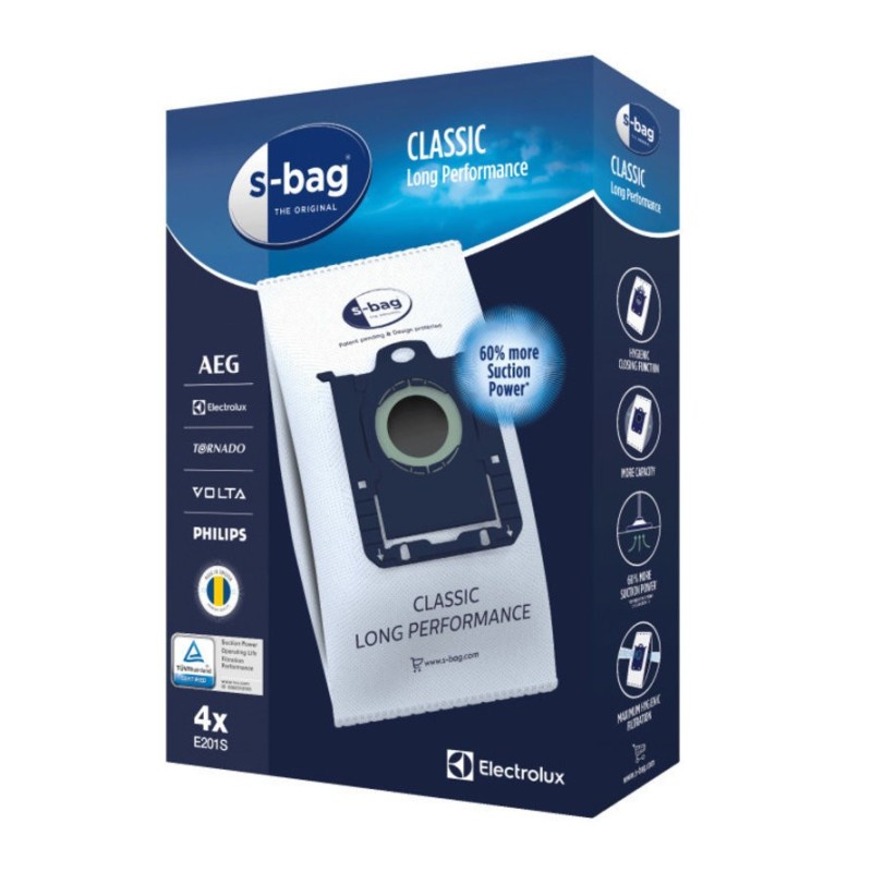 Dulkių maišeliai originalūs S-BAG 2.0 E201S, flisas, 4 vnt.