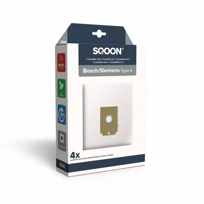 Dulkių siurblio maišeliai Bosch Siemens Type K, flisas, 4 vnt. – Sqoon