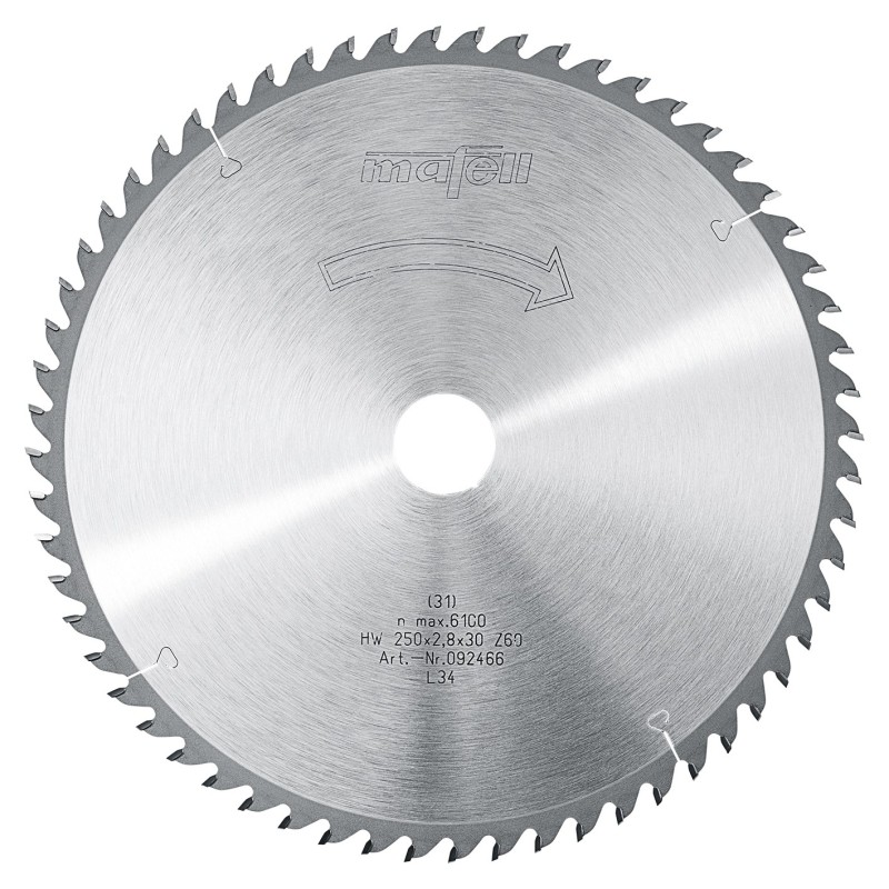 TCT saw blade, 250 x 1.8/2.8 x 30 mm, 60 teeth, AT fine cuts
