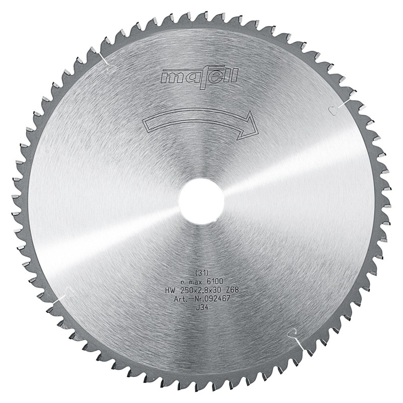 TCT saw blade, 250 x 1.8/2.8 x 30 mm, 68 teeth, for FT/TT plastic and aluminum profiles