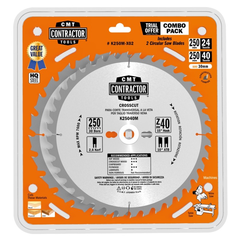 3-PC SAW BLADE PACK 190x2.2-1.4x30 Z24+24+40 ATB
