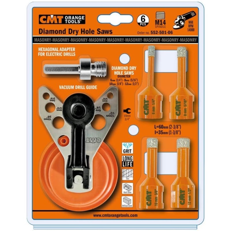Nustatykite 6 vnt. W- 4 bitai GRES S-M14 D-6-8-10-12mm RH +2ACC