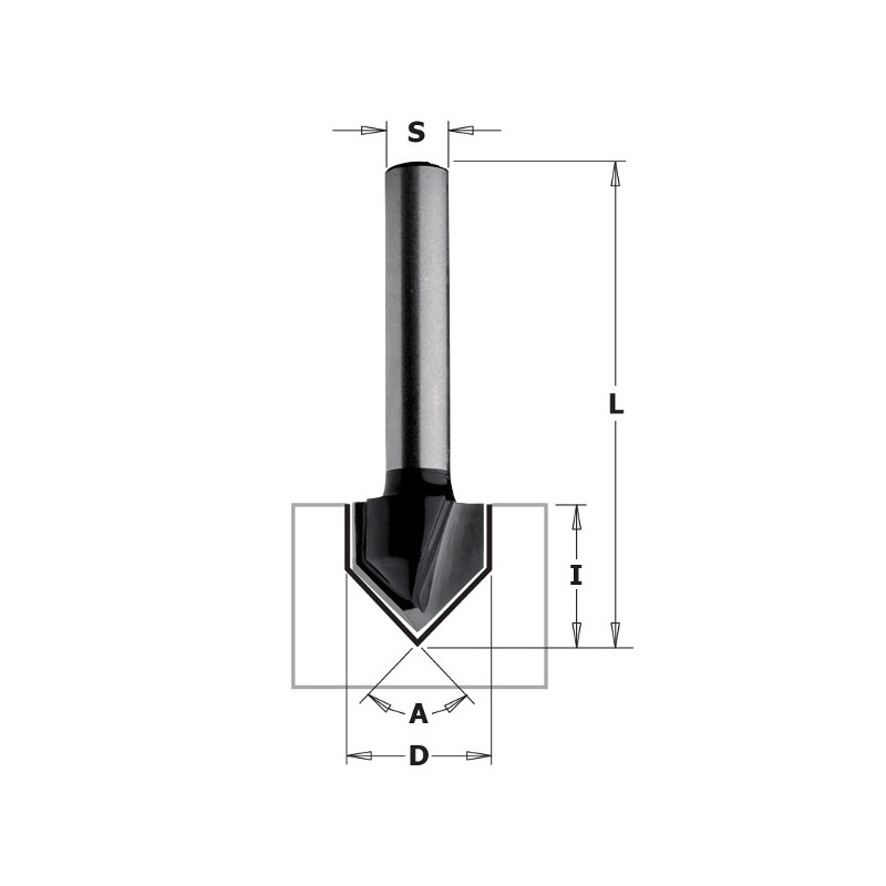 V-GROOVING BIT 90A HW Z2 S-8 D-16x16x45 RH