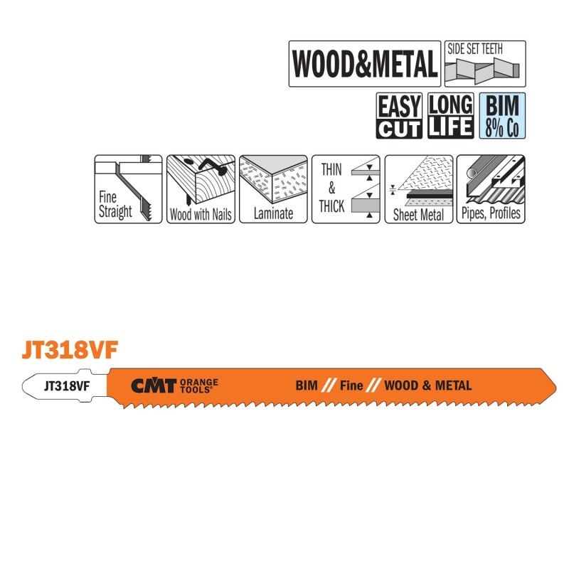 5 JIG SAW BLADES BIM 132x1.7-2.6x10-15TPI FINE WOOD-METAL