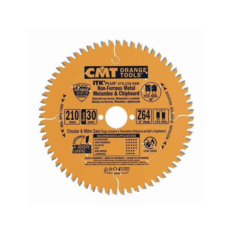 CIRCULAR SAW BLADE FOR ALUMINIUM HW 210x1.8-1.2x30+25 Z64 TCG NEG