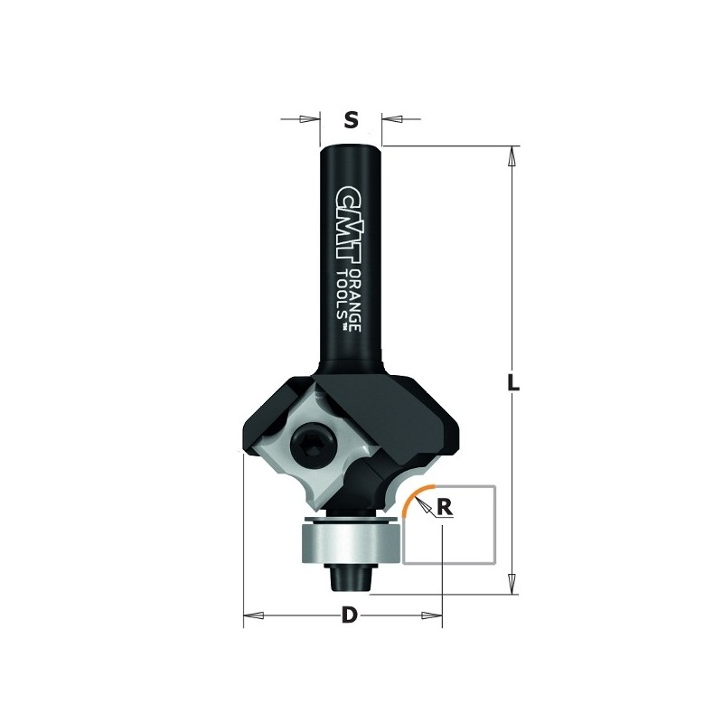 ROUNDOVER BIT W- INSERT KNIVES HW Z2 S-8 D-12,7 L-57,5 R-2 RH