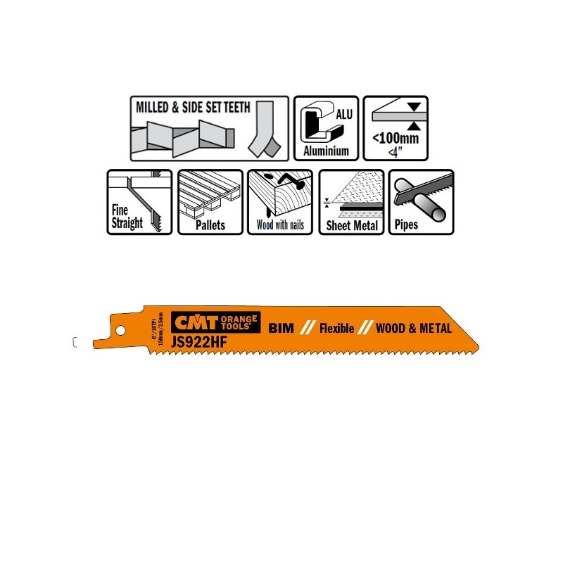 5 SABRE SAW BLADES FOR WOOD-METALS BIM 150x2,5x10TPI