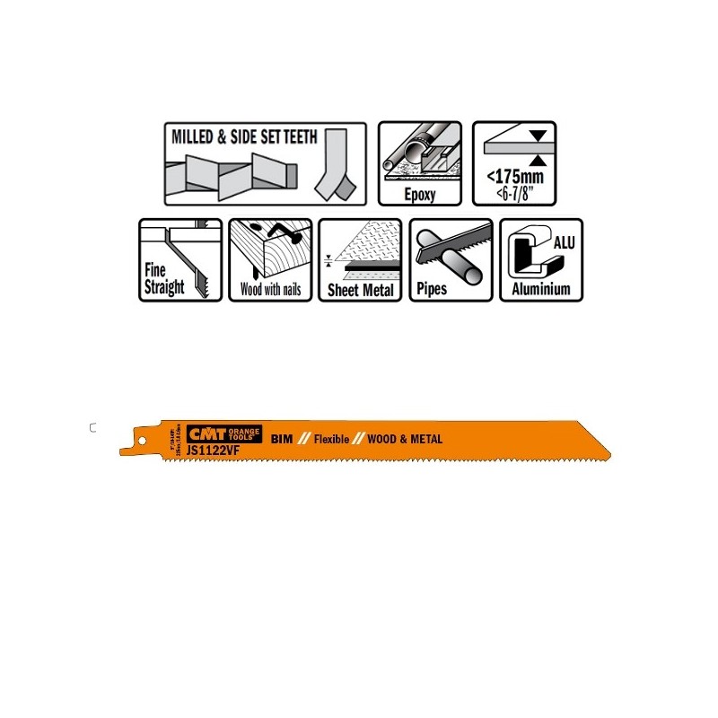 5 SABRE SAW BLADES FOR WOOD-METALS BIM 225x1,8-2,6x10-14TPI