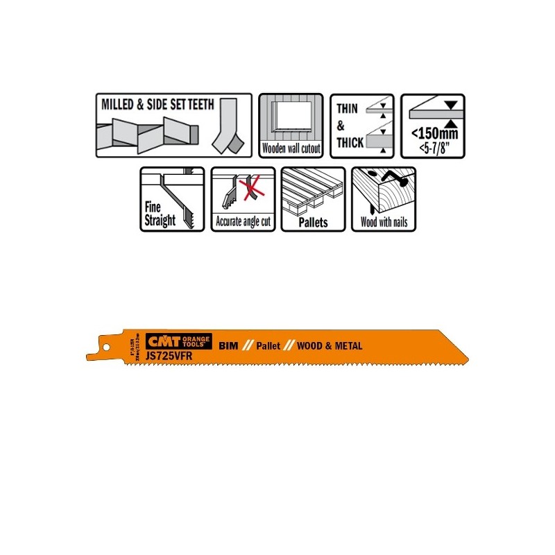 5 SABRE SAW BLADES FOR WOOD-METALS BIM 200x2,1-3,2x8-12TPI