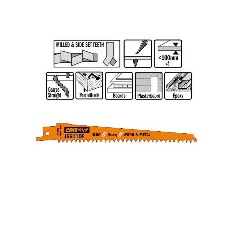 5 SABRE SAW BLADES FOR WOOD-METALS BIM 150x4,3x6TPI