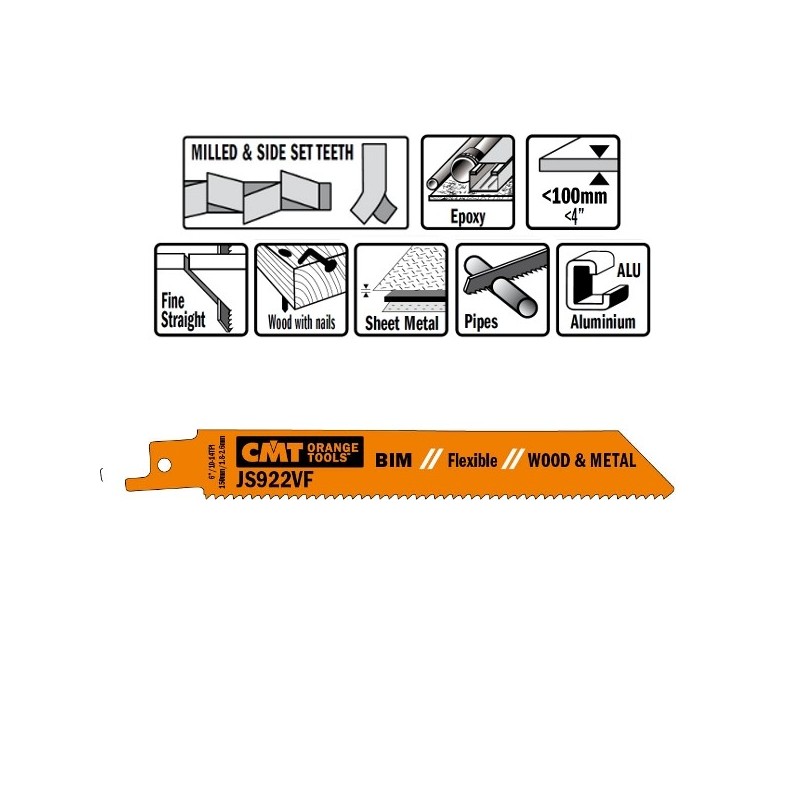 5 SABRE SAW BLADES FOR WOOD-METALS BIM 150x1,8-2,6x10-14TPI