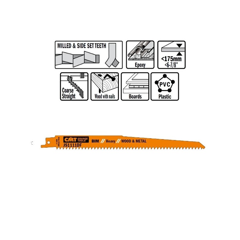 5 SABRE SAW BLADES FOR WOOD-METALS BIM 225x4,3x6TPI