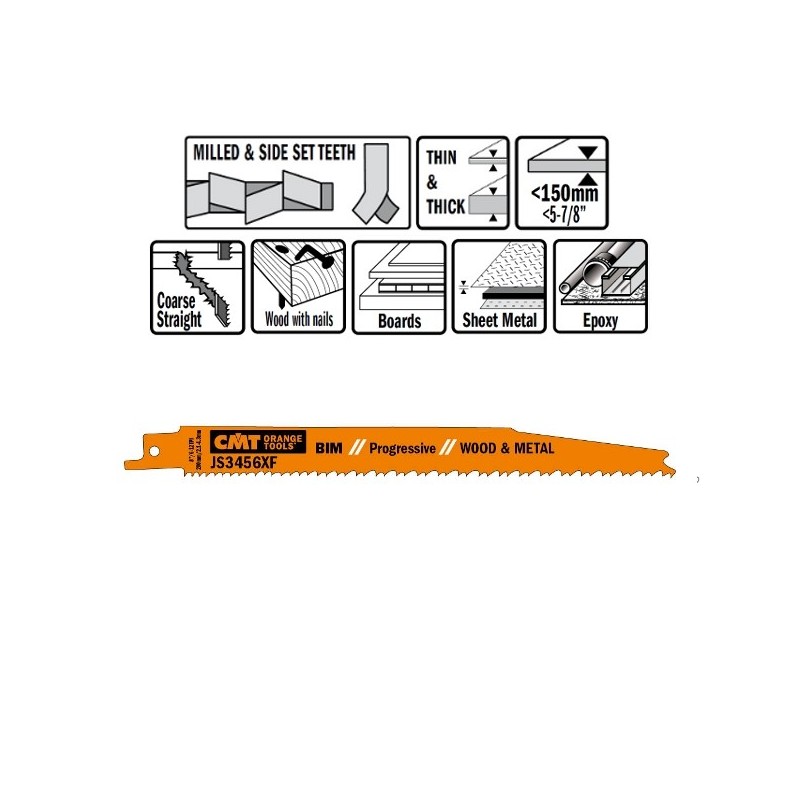 5 SABRE SAW BLADES FOR WOOD-METALS BIM 200x2,1-4,3x6-12TPI