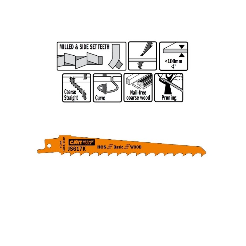 5 SABRE SAW BLADES FOR WOOD HCS 150x8,5x3TPI