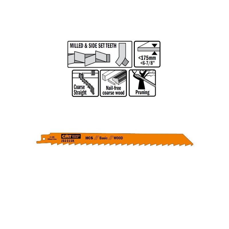 5 SABRE SAW BLADES FOR WOOD HCS 225x8,5x3TPI