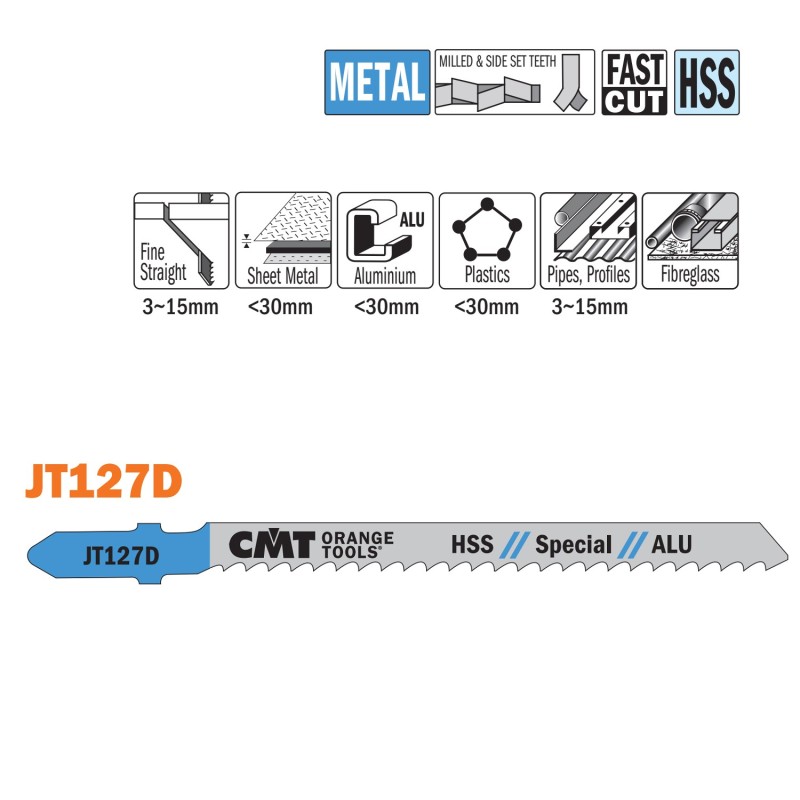 5 JIG SAW BLADES HSS 100x3x8TPI ALUMINIUM-STRAIGHT-FINE