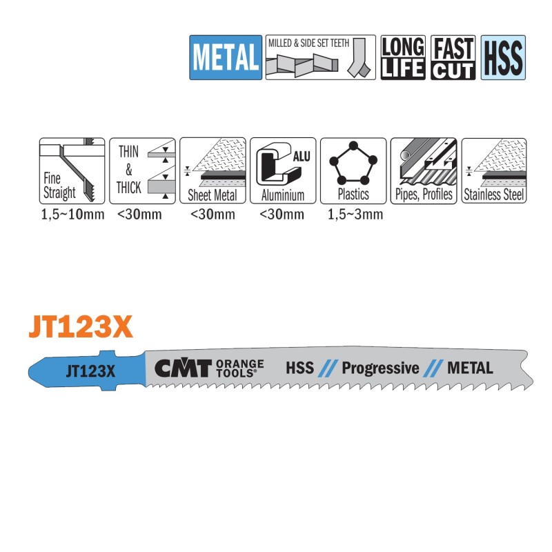 5 JIG SAW BLADES HSS 100x1.2-2.6x21-10TPIMETAL-STRAIGHT-FINE