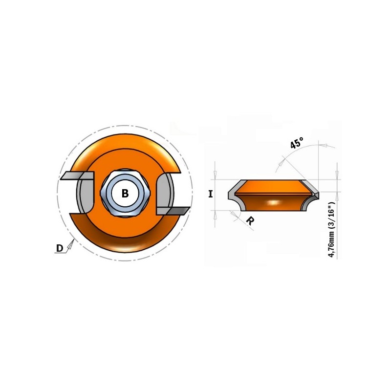 SLOT CUTTER HW Z2 F-8 D-38x12,7mm 45CHAMFER AND RADIUS 4.75