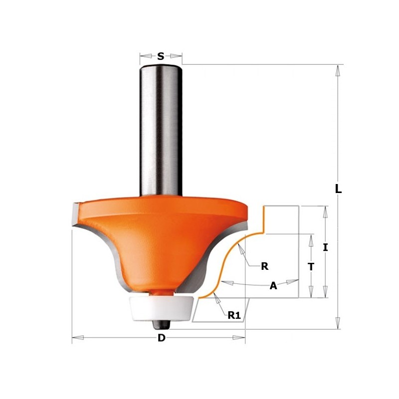 HW SOLID SURFACE ROUNDOVER BOWL BIT W-BEAR. S-12,7 D-54 A-15 R-12,7-6,35