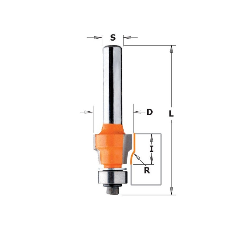 HW FLUSH TRIM ROUTER BIT W-BRNG S-6.35 D-12.7X9.52 R1.5