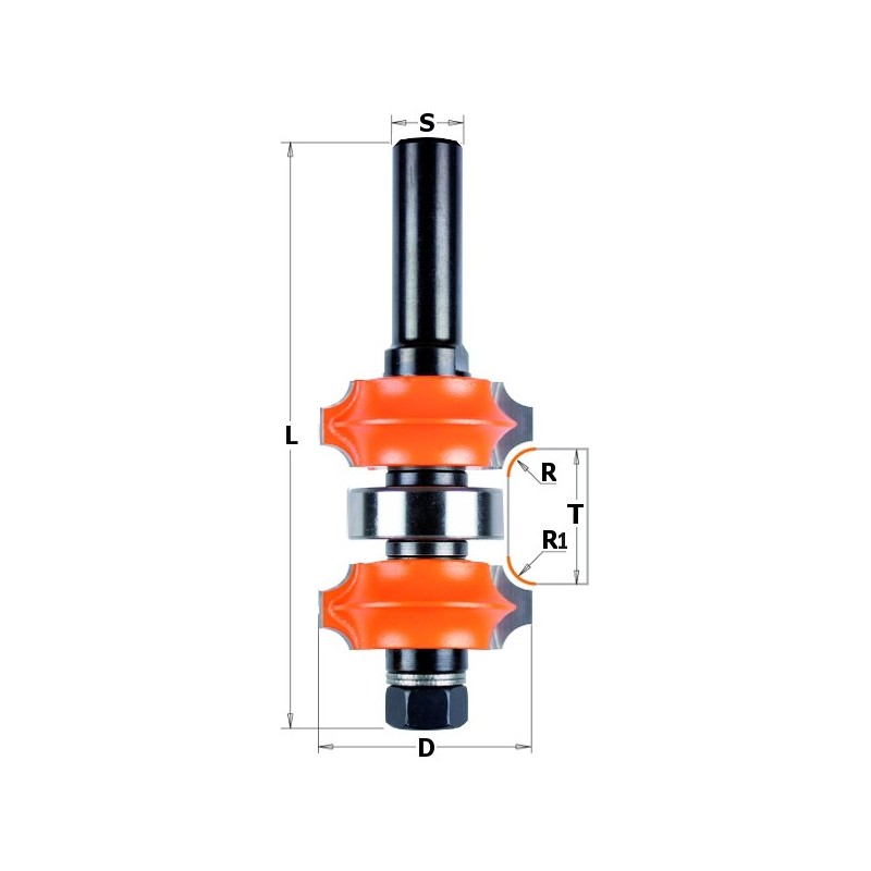 ADJUSTABLE DOUBLE ROUNDOVER BIT HW R2+R3 S-12 D-34X31,75