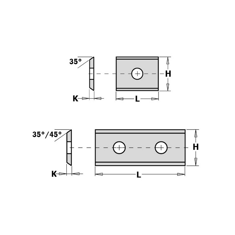 HW-MG STANDARD REPLACEABLE KNIFE 2 CUTTING EDGES 45 30X12X1.5MM