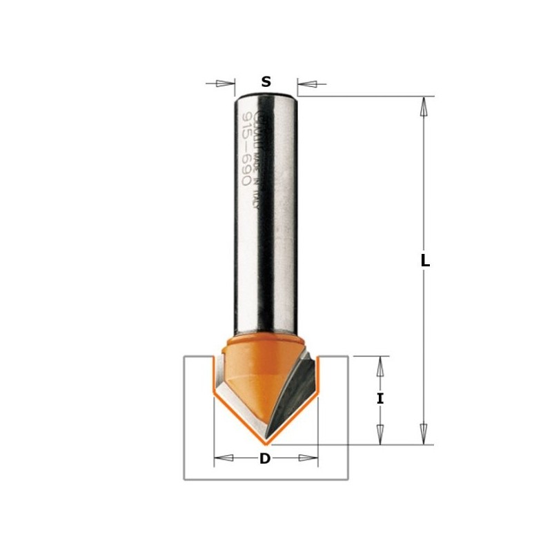 V-GROOVING BIT 90 GRĀDU CIEŠS S-6 D-6X8