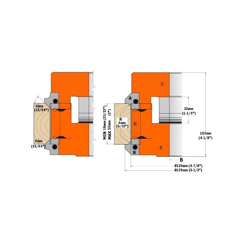 APVALUS VIRŠUTINIŲ RADIUSŲ PJAUSTYTUVŲ PORA 20X20X2 R2-45 GALVUTĖMS 694.005