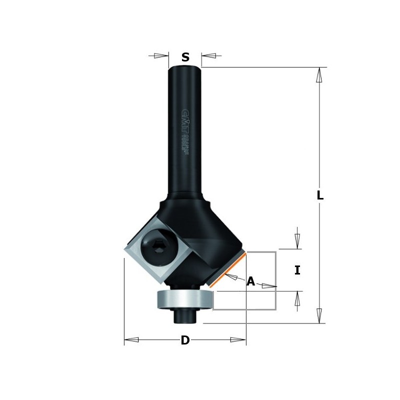 CHAMFER BIT W-KNIVES Z2 S-6.35 D-29 GR.45 RH